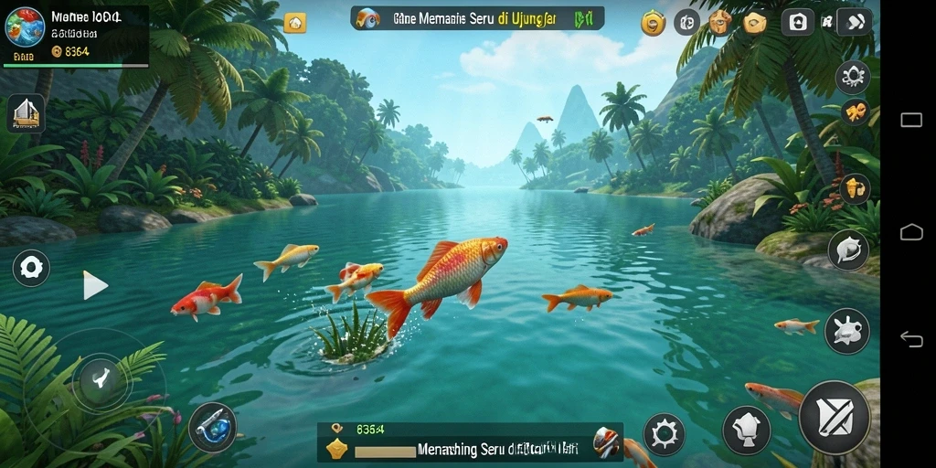 Screenshot gameplay 8364 yang menampilkan momen memancing yang mendebarkan.