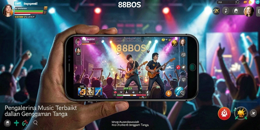 Screenshot utama dari gameplay 88BOS menampilkan aksi musik yang dinamis.