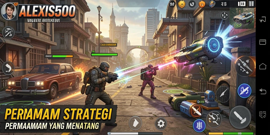 Tampilan gameplay ALEXIS500 dengan aksi strategi yang seru.