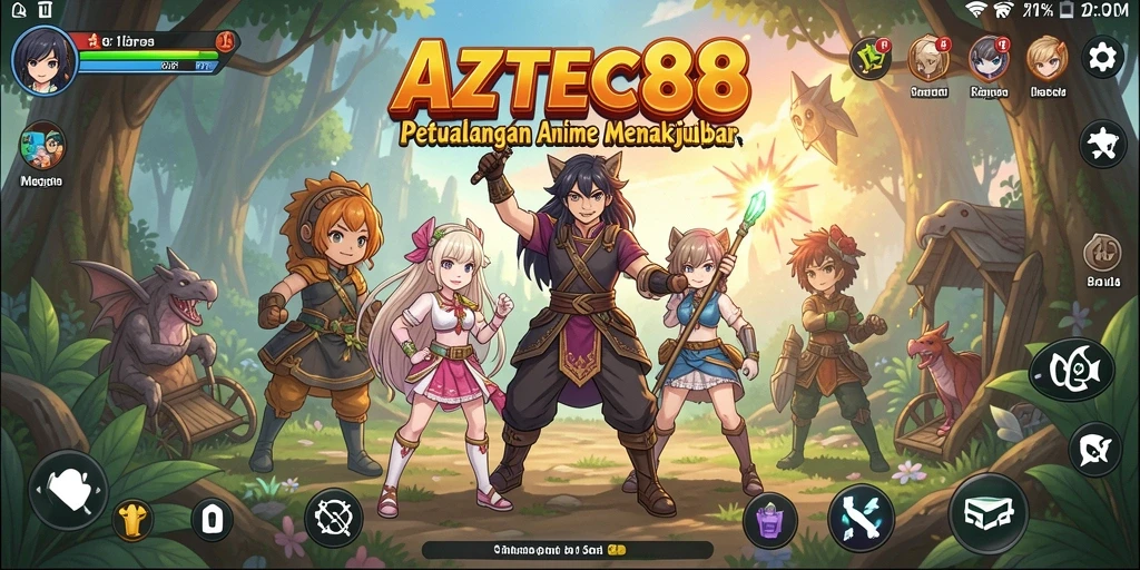 Tampilan gameplay AZTEC88 yang penuh warna dan menarik.