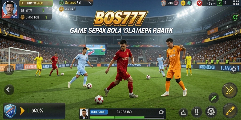 Screenshot utama BOS777 menampilkan pertandingan sepak bola yang seru.