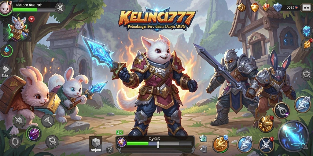 Tampilan seru gameplay ARPG KELINCI777 dengan pertarungan mendebarkan.
