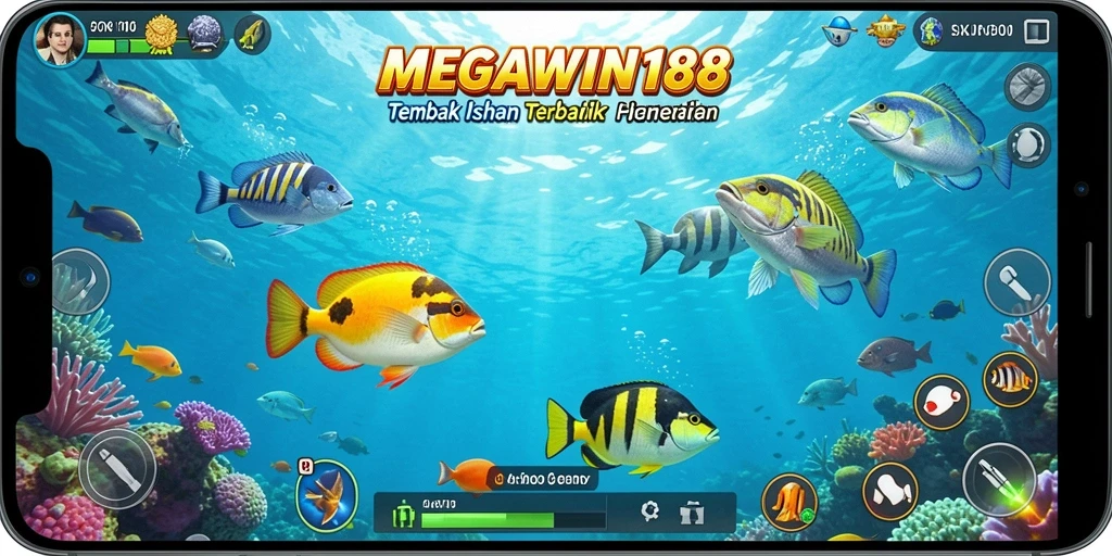 Tampilan gameplay MEGAWIN188 dengan aksi menembak ikan yang seru.